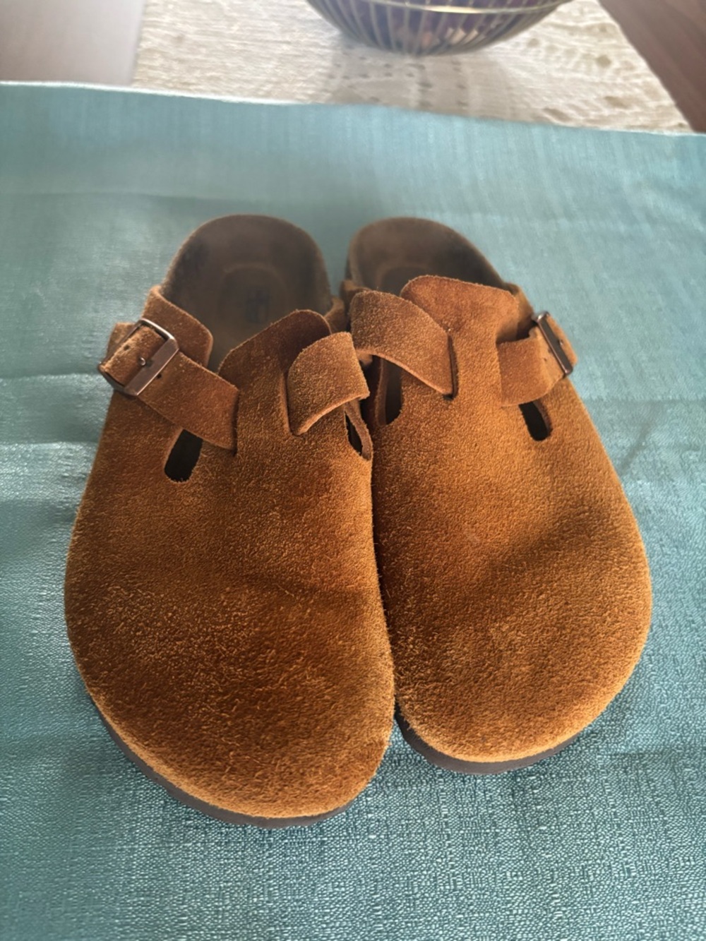 Birkenstock Brown Suede Single-Buckle Clogs